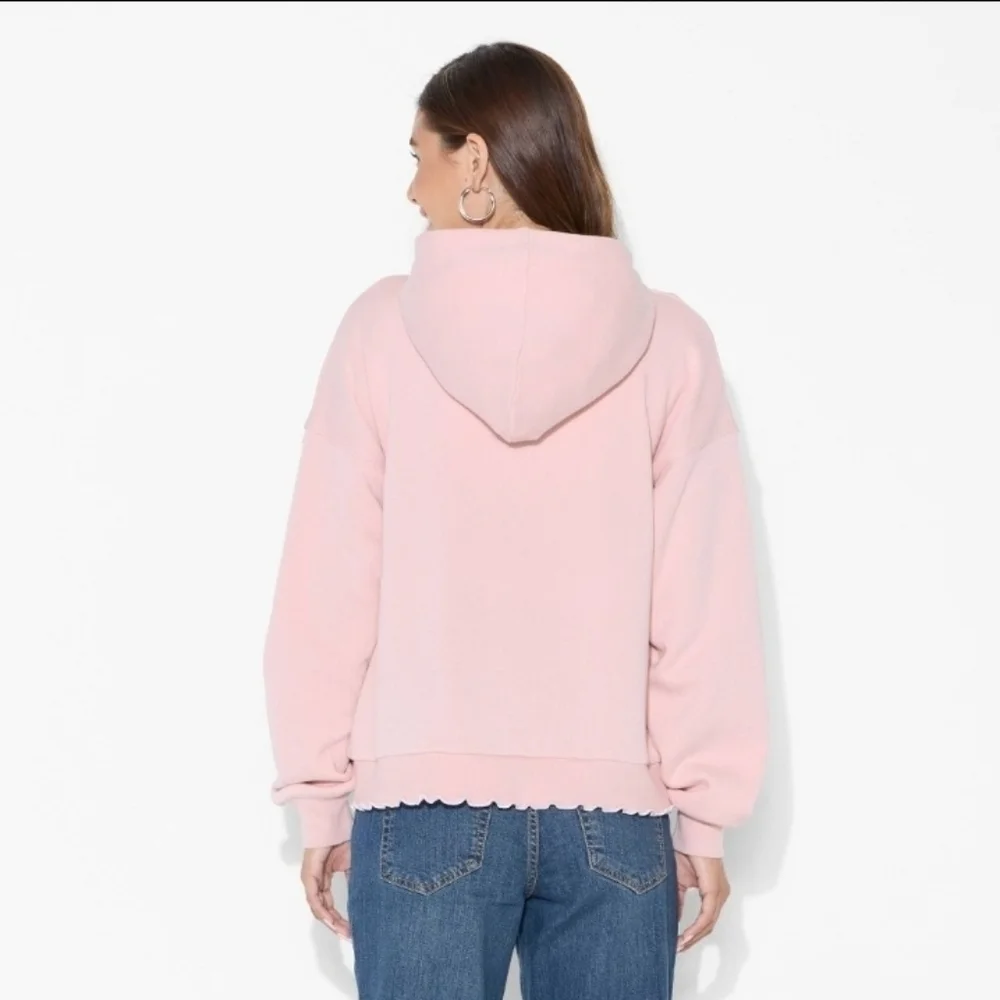 Wild Fable Women's Merrow Edge Hooded Zip-Up Sweatshirt Oversized Pink - Picture 3 of 4